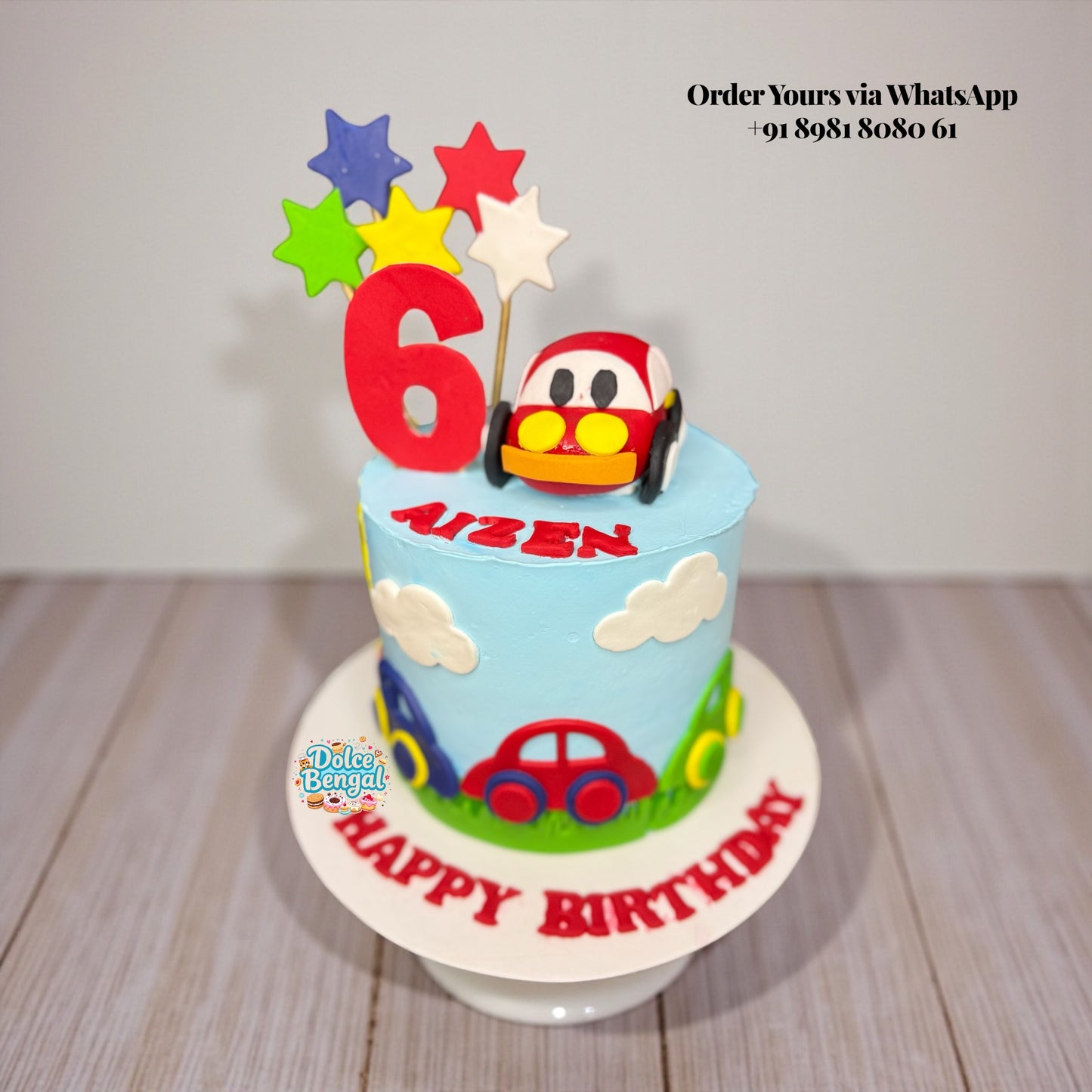 Car & Stars Sky Blue Cake