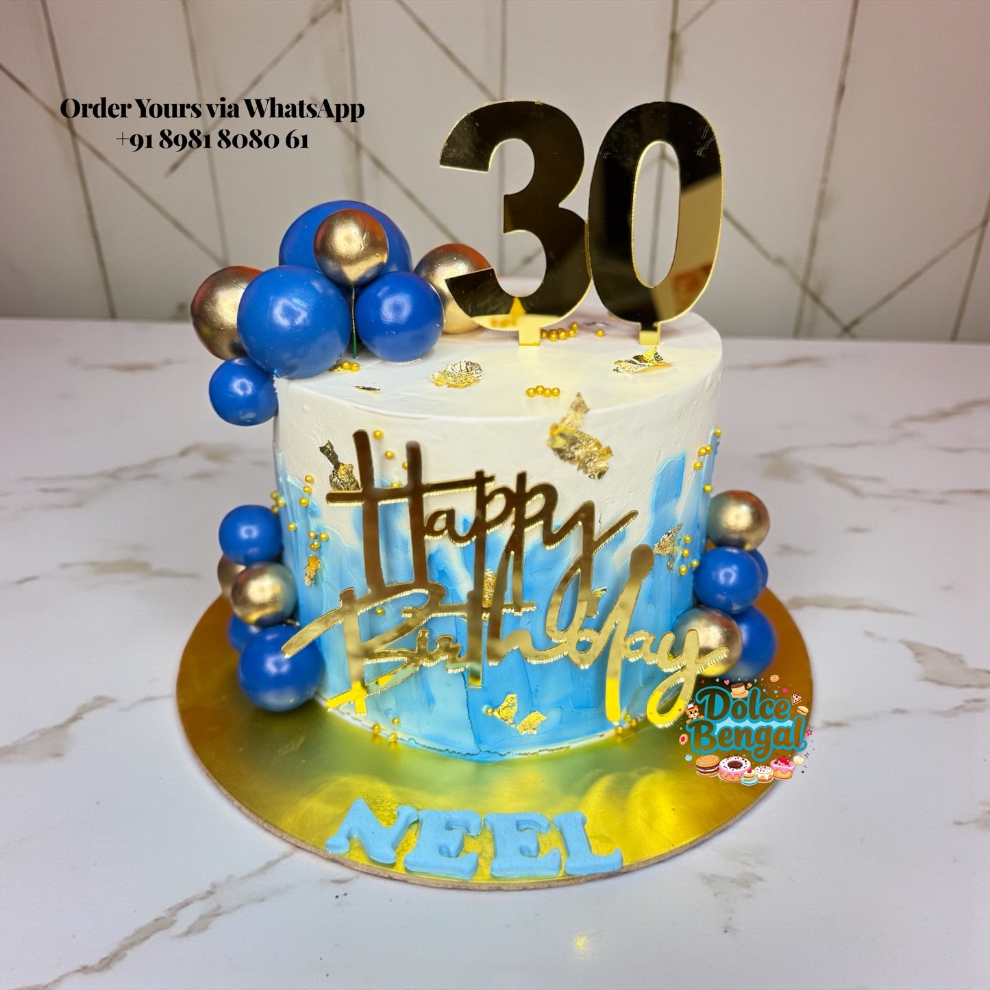Blue & Gold Birthday Cake