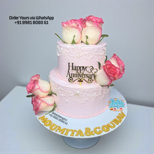 Pink Rose Happy Anniversary Cake - 3 lb