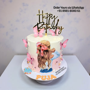 Pink Butterfly Girl Theme Cake - 1 lb