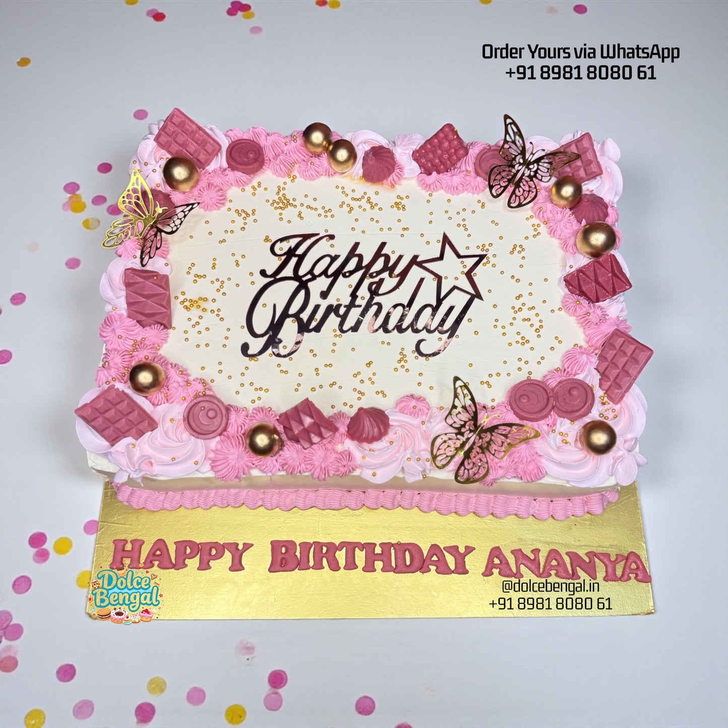 Pink Butterfly & Chocolate Birthday Cake