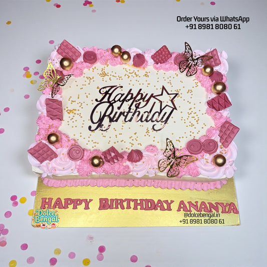 Pink Butterfly & Chocolate Birthday Cake
