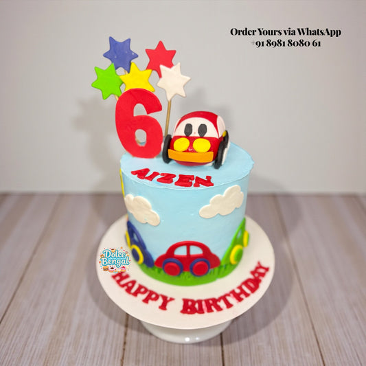 Car & Stars Sky Blue Cake