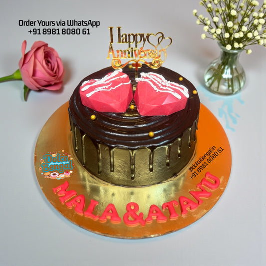Red Geometric Heart Chocolate Cake