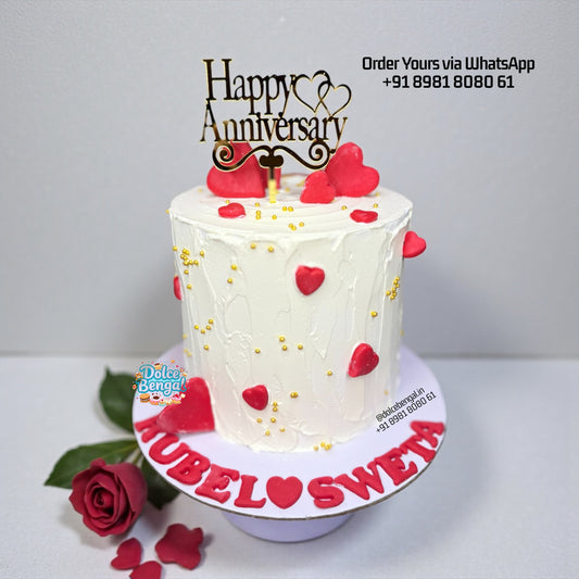 White & Red Hearts Anniversary Cake