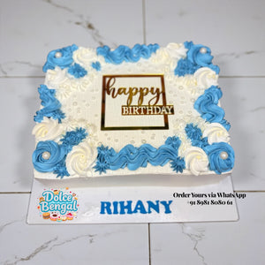 Elegant Blue & White Birthday Cake - 1.5 lb