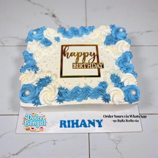 Elegant Blue & White Birthday Cake