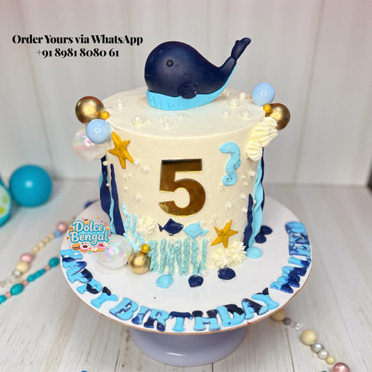 Blue Nautical Whale Theme Cake