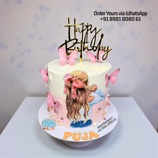 Pink Butterfly Girl Theme Cake