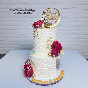 Elegant Red Rose & Gold Two-Tier Cake - 3 lb