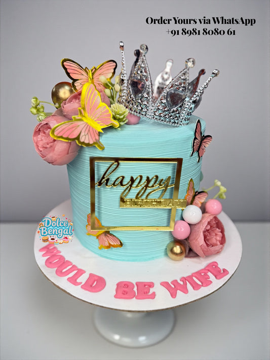 Elegant Crown & Butterfly Cake