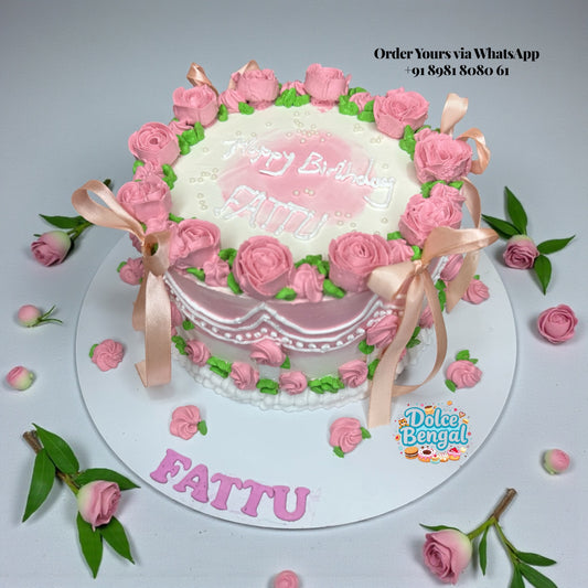 Elegant Pink Rose Wreath Cake